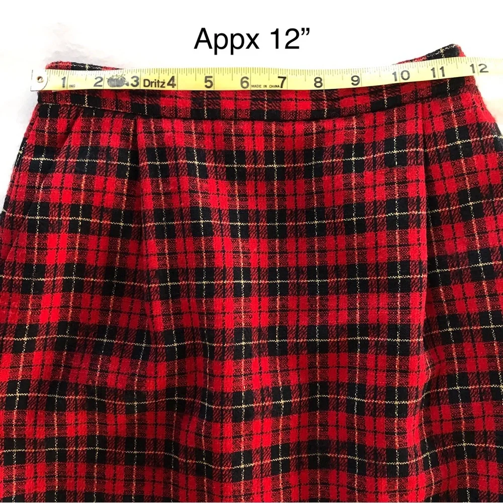 Pendleton Tartan Plaid Wool Pencil Skirt Lined Red Black (00 XXS Petite)